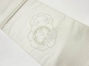 銀彩鏡裏に牡丹・菊・竹模様袋帯